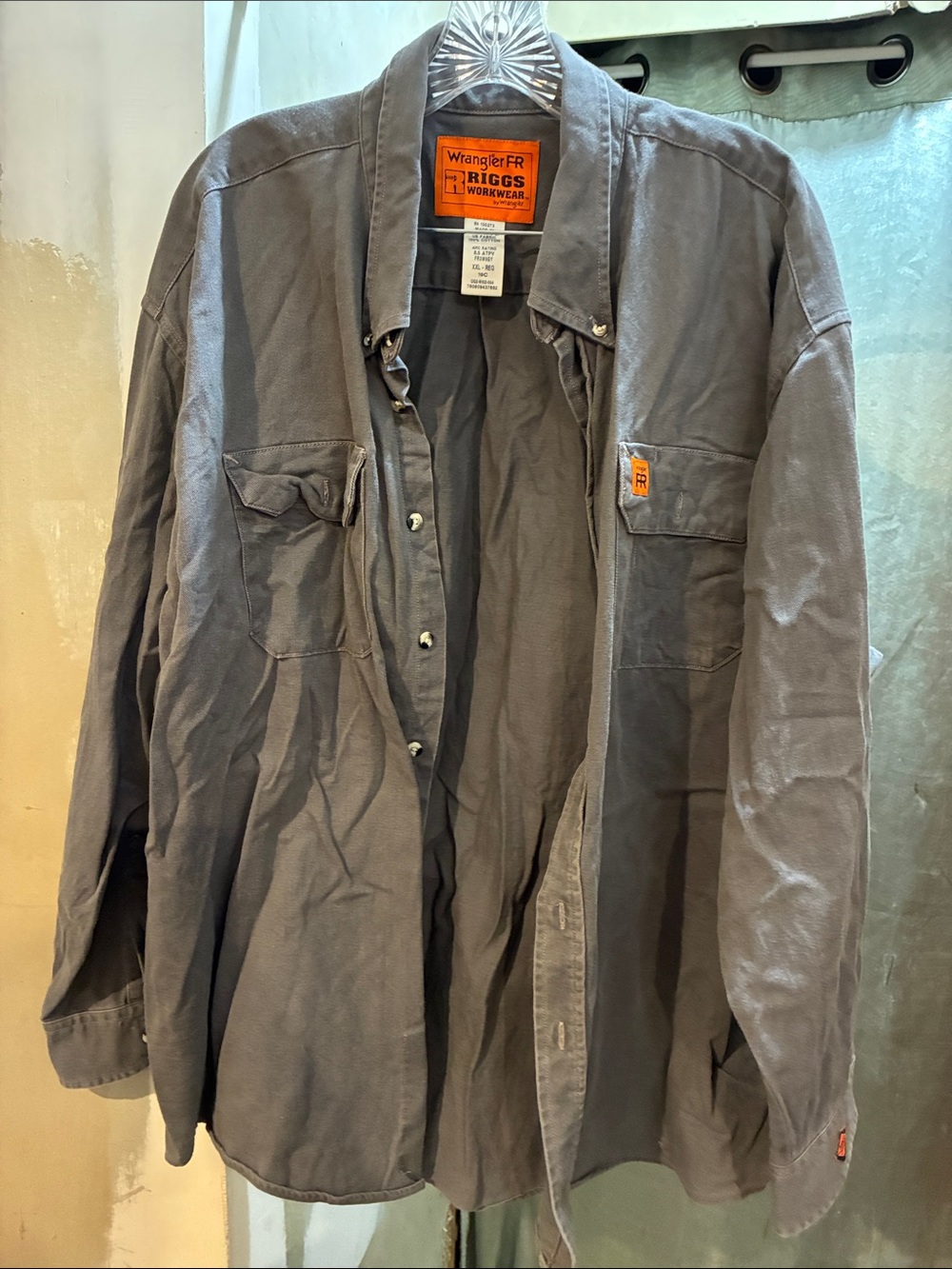 FR Wrangler Gray Workshirt with Orange Riggs Logo